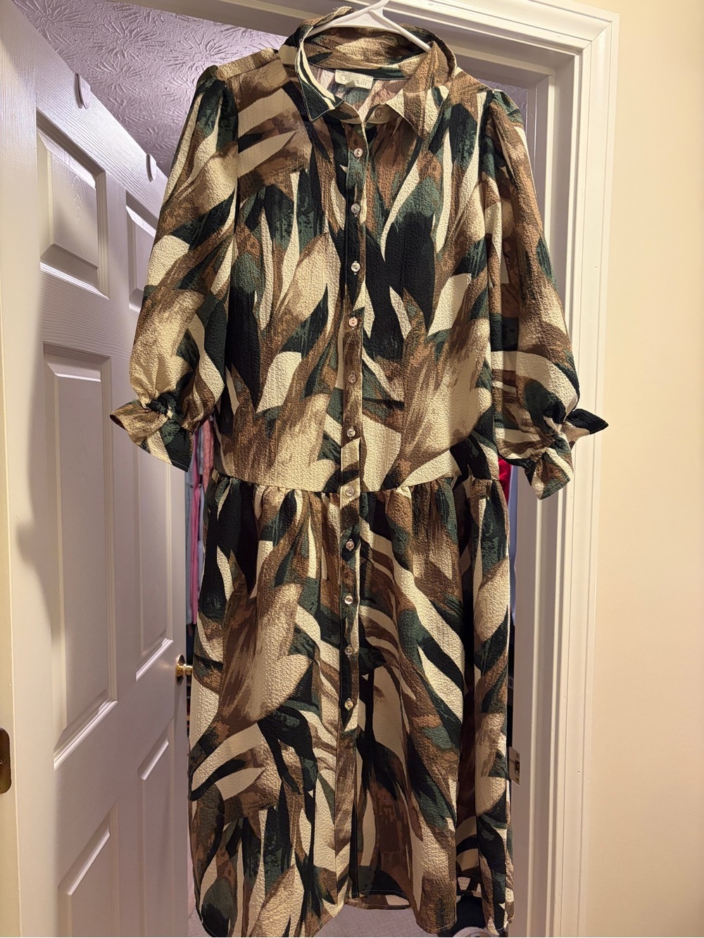Chenault Button-Front Midi Dress in Green & Brown